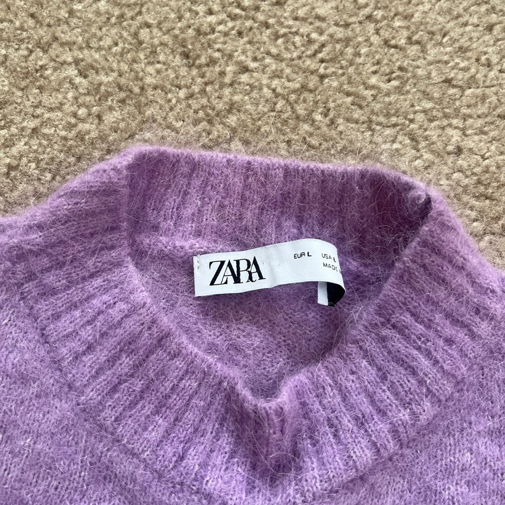 Zara Purple Cowl Neck Sweater with Fuzzy Texture